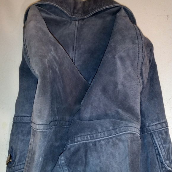 Vintage Out Brook Jacket Navy Blue Suede Leather Distressed  Size L/44 - Picture 12 of 12
